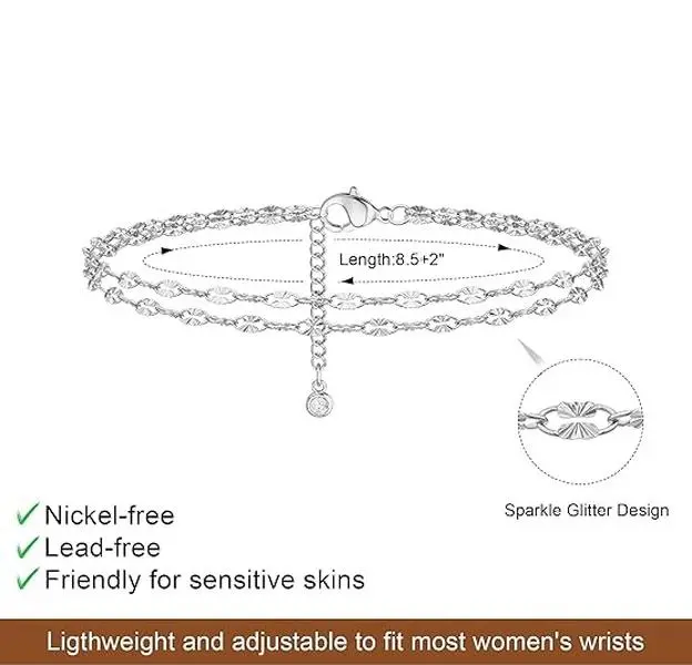 Tewiky Lips Ankle Bracelets for Women Dainty Waterproof Layered Anklets Trendy Waterproof Fashion Jewelry Gifts for Women For Summer Rhodium Plated