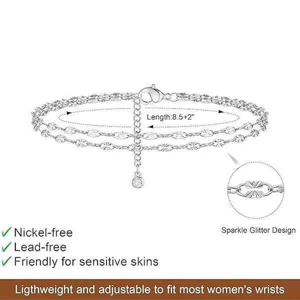 Tewiky Lips Ankle Bracelets for Women Dainty Waterproof Layered Anklets Trendy Waterproof Fashion Jewelry Gifts for Women For Summer Rhodium Plated