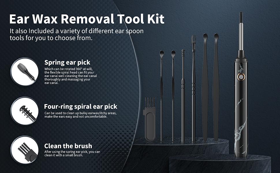 1080P HD EarWax Removal Tool with Camera 7 Pcs Set Rechargeable USB Battery Dual Power Safe Ear Care Gentle with WiFi