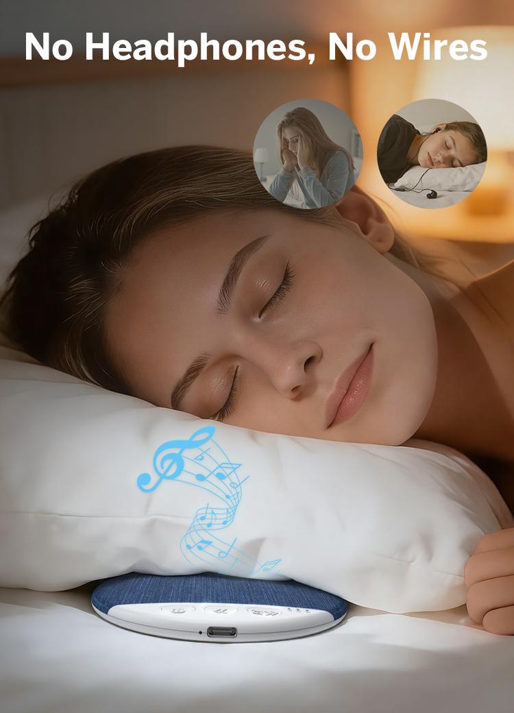 Under Pillow Sleep Speaker, Ultra-Thin Personal Sound Machine with White Noise & Bluetooth, Partner-Friendly Close-Range Audio for One Person, Timer & Memory Function, Blind-Touch Buttons, Ideal Gift for Better Nighttime Smartphone