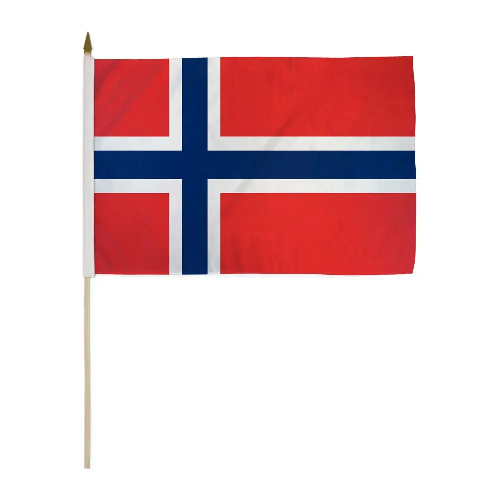 12x18in Patriotic Norway National Stick Flag, Wooden-Plastic Construction, Bright Print, Home & Outdoor Decor, National Pride Supply for Parades