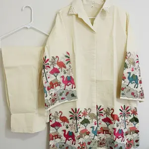 Cord Set - Shirt with Floral and camel Patterns, Includes Matching Trousers, Classic Design, Ideal for Casual Wear - Top, Shirts