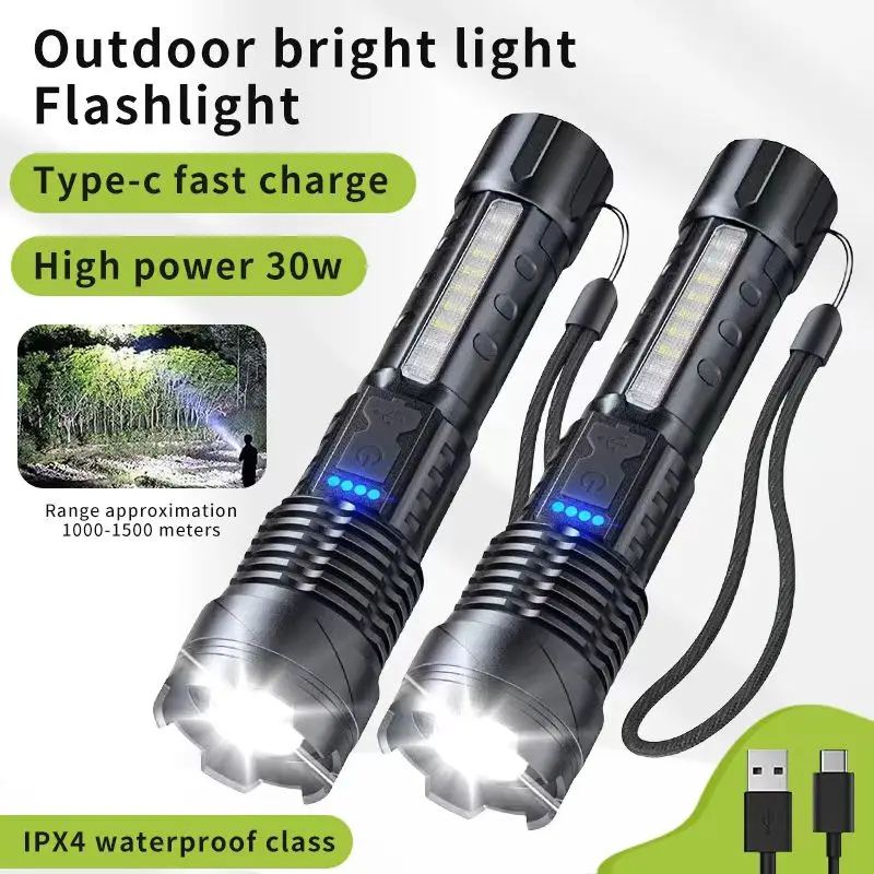 Rechargeable Flashlights 980000 - Waterproof, Zoomable 7-Mode Tactical Bright Flashlight for Home Emergencies and Camping with IPX4 Waterproof Class