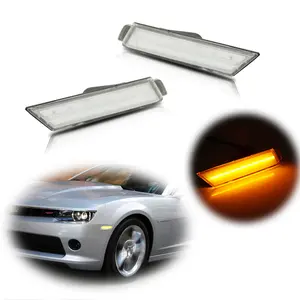 2pcs Clear Lens LED Front Side Marker Lamp Amber LED Light For 2010 2011 2012 2013 2014 2015 Chevy Camaro, Replace OEM #2246244 92246245 GM2551197 GM2550197