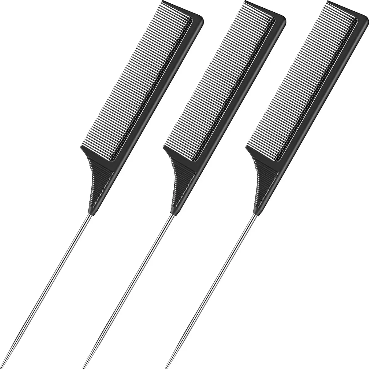 3pcs Steel Needle Tail Comb Set, Detangling Comb, Stainless Steel Handle, Heat-Resistant Anti-Static Thermal Hair Brush, Salon Beauty Tool