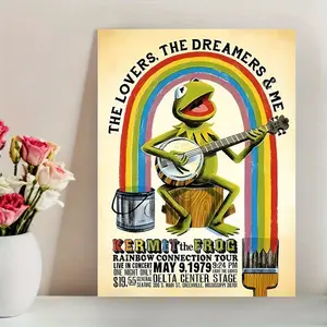 1pc Kermit the Frog Rainbow Connection Tour Poster - Vintage-Style Canvas Print, Wall Art for Living Room, Bedroom, Office, or Restaurant, 12x18 Inches, Indoor Decor, Indoor Wall Decor |   Playful Design |   Durable Print, Frog Decor