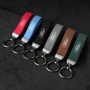 Zinc Alloy Key Ring & Suede Leather Key Chain for Ford Fiesta Focus Mustang Ranger Mondeo Kuga Ecosport, Durable Automotive Accessory