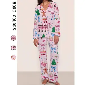 ��Christmas Pajamas��Women's Christmas Pajama Set, Elegant Nutcracker Bow Knot Design, Long Sleeve & Pants, Comfortable Fall Winter Sleepwear