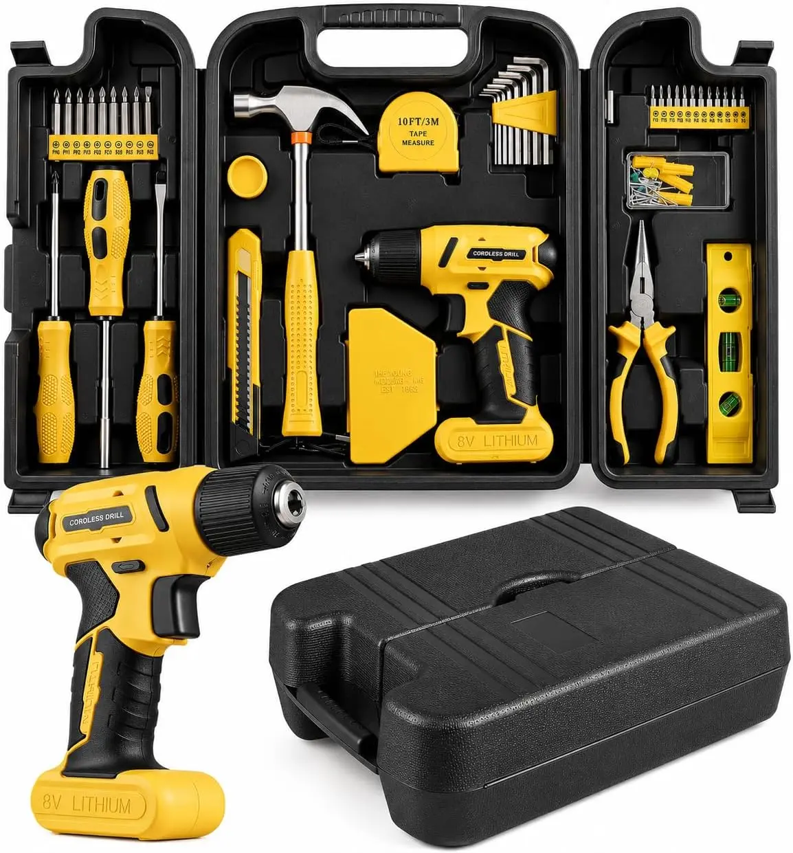 101-Piece Tool Kit with 8V and Case, Yellow |   And Tool Kit with USB-C Charging; Hand for Furniture Assembly, Maintenance And DIY Projects