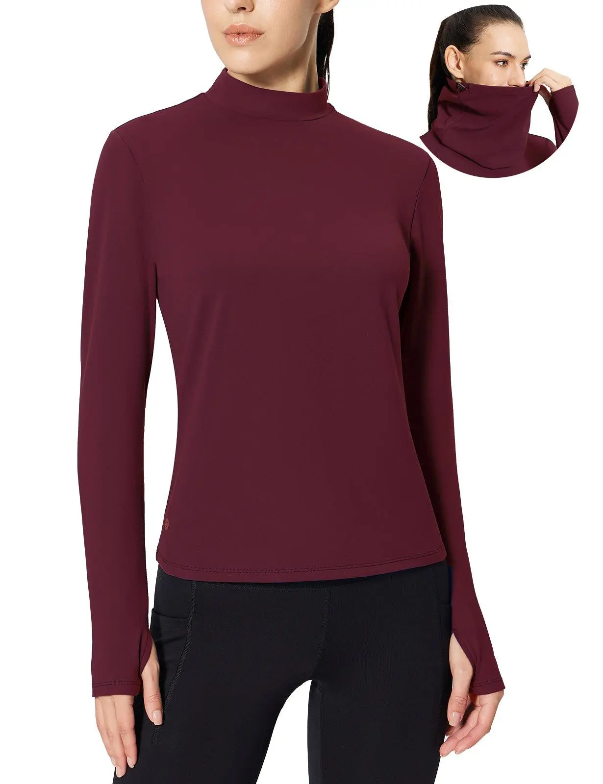 baleaf Women's Fitted Fleece Mock Neck Thermal Top, Windproof Long Sleeve Base Layer with Detachable Neck Gaiter & Thumbholes baleaf Women's Fitted Fleece Mock Neck Thermal Top, Windproof Long Sleeve Base Layer with Detachable Neck Gaiter & Thumbholes