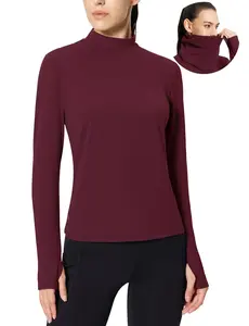 baleaf Women's Thermal Long Sleeve Shirts Fleece Mock Neck Top Warm Undershirts with Detachable Neck Gaiter Thumbholes Home Lounge Winter Basic Tee Inner Layer