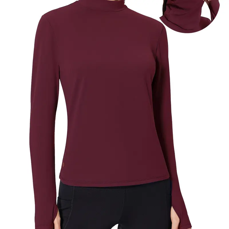 baleaf Women's Fitted Fleece Mock Neck Thermal Top, Windproof Long Sleeve Base Layer with Detachable Neck Gaiter & Thumbholes