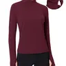 baleaf Women's Fitted Fleece Mock Neck Thermal Top, Windproof Long Sleeve Base Layer with Detachable Neck Gaiter & Thumbholes