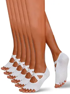 3 Pairs Women Five Toe Yoga Socks Open Toe Design Anti Slip Cross Band Sports Socks Soft Comfortable Workout Pilates Socks