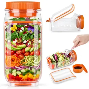 Leak-Proof Salad Container with Side Opening, Dual Lock Design, Vertical Layering, Includes Dressing Cup, Durable for Lunch and Work