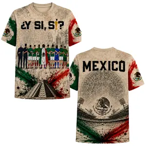 Mexico Soccer Fan Graphic T-Shirt Vintage Aztec Calendar Chichen Itza Heritage Mexican Football Supporters Unisex Tee Patriotic Mexico Culture All Over Print Shirt