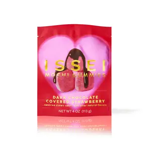 ISSEI Valentine's Dark Chocolate Covered Strawberry Mochi Gummies 4 oz Limited Edition Chewy Candy for Chocolate Lovers