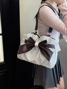 Fresh and chic polka dot bow large-capacity bag｜Perfect for daily shopping and dating outings.