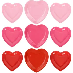 60Pcs Valentine's Day Paper Plate Red Pink Heart Disposable Dinner Dessert Plate 3 Colors Dinnerware Plate For Party Supplies Table Decor