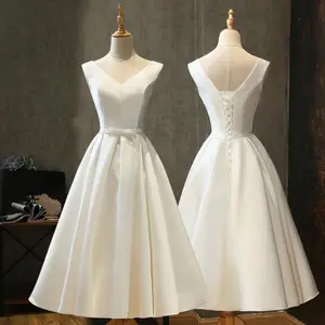 2025 Spring Women's Simple Medium length Satin White Dress with Pearl Buttons, Suitable for Banquet and Studio Basic Minimalist Polyester Curtains Forest Formal Gold Light Skirt Soft Style Traditional Women's Wear - Sleeveless(Sheets)