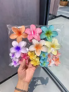 18 Pcs Gradient Candy Color Flower Hair Clips, Hair Clip Set, Large Non-Slip Shark Clamps for Thick Hair, Hawaiian Tropical Design, Summer Beach Party Accessories