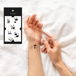 Mini pandas (AS-022). Temporary Tattoos Realistic Water Proof Durable Body Art Ink Box Fake Tattoo Sticker Sheets for Men Women Kids Plant-Based Ink