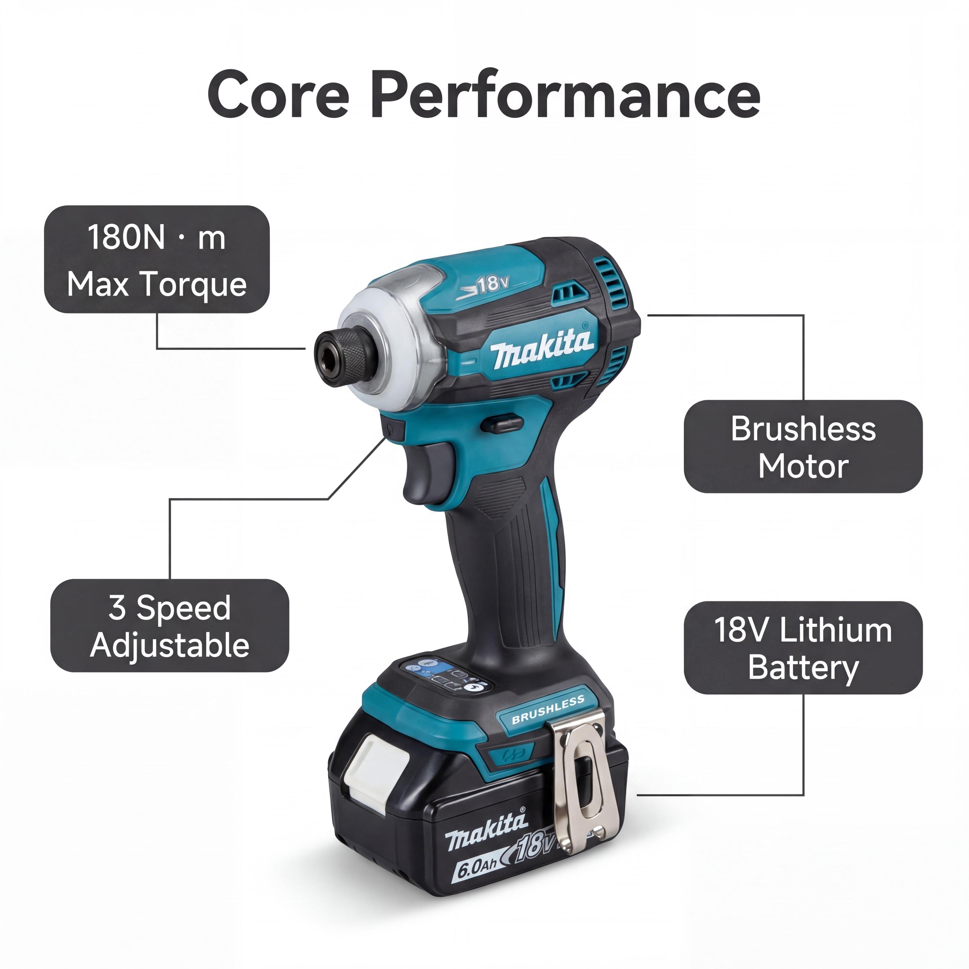 Makita DTD171 Brushless  Driver 180Nm tool kit set impact  Compact Cordless Drill spanner wrench