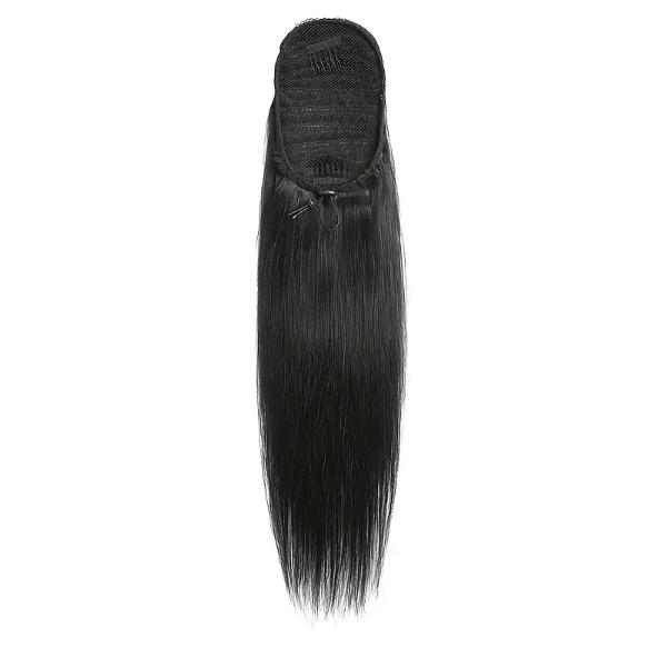 "Straight Human Hair Drawstring Ponytail Extension for Women, Clip-In Secure Fit, 10-28 Inch 100g/Pack, Natural Basic Style for All "	