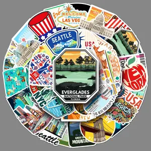 50PCS Travel Graffiti Stickers - Durable Stickers for Personalizing Luggage, Water Bottles, Phone Cases & More with Iconic USA Landmarks