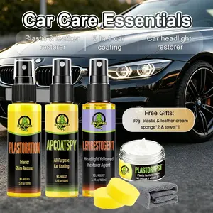 Car Care Maintenance Kit - Essential Set for Car Paint Coating, Car Paint Restorer, Interior Leather & Plastic Restoration, Headlight Renovation, and Complete Vehicle Coating Products | Auto Care Maintenance Solutions, Interior Detailing Kit
