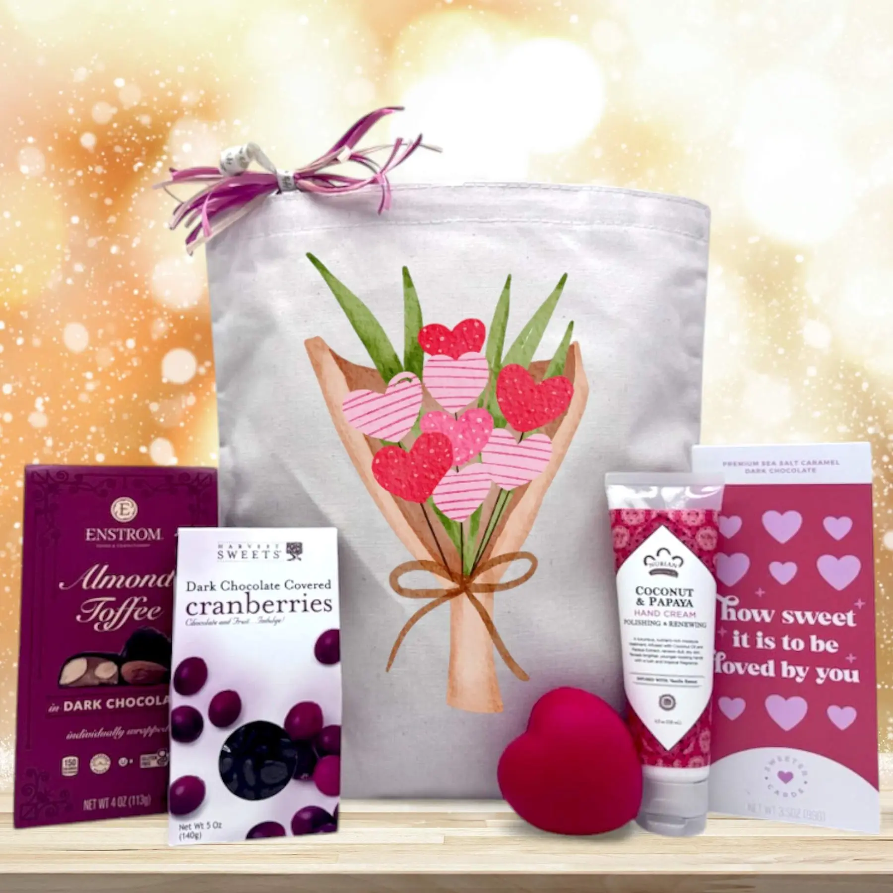 Itsonlynaturalgifts Bouquet of Love Valentine's Day Gift Basket with Dark Chocolate Covered Cranberries & Almond Toffee