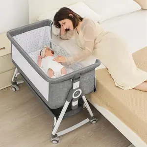 4-in-1 Baby Bassinet Bedside Sleeper with Adjustable Height, Locking Wheels, Mosquito Net, Foldable Portable Crib for Newborn Infants, Easy Assembly with Storage Basket