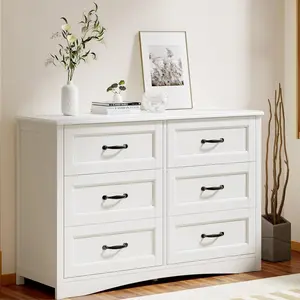 Gizoon 6 Drawer Dresser,Dresser for Bedroom with Mental Handle, White Dresser for Cloakroom, Hallway, Entryway Cupboard Apartment Furniture Organize Organizing