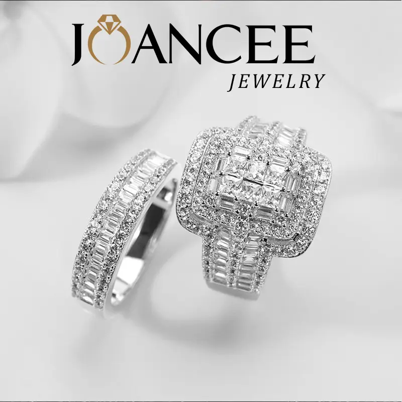 Princess Cut 925 Sterling Silver 2 Counts Cluster Halo Bridal Sets 925 Anniversa...