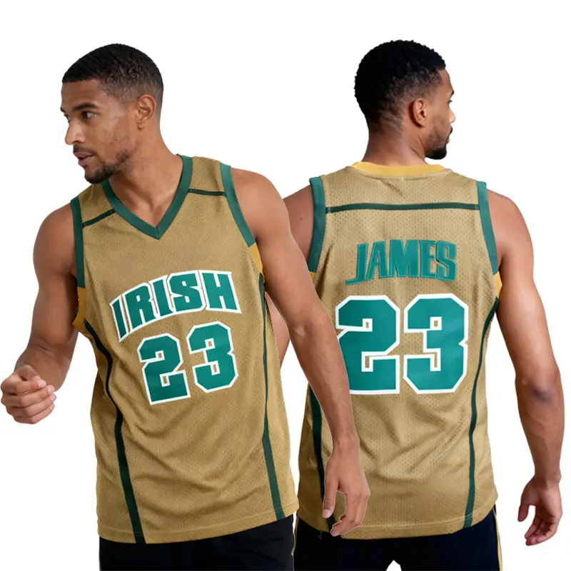 Basketball Jersey for Men & Women, High School Style Stitched #23 James Mesh Athletic Top in Yellow, White & Green, Breathable Athletic Top, Do Not Bleach, Cotton