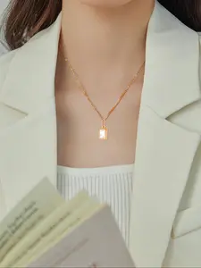 Stylish Minimalist Square Copper Zircon Pendant Necklace for Women, Everyday Wear without Gift Box, Chic Fashion Accessory