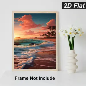 Tropical Beach Sunset Artistic Photo Canvas Print - Palm Trees, Ocean, Fade-Proof, Vibrant HD Wall Art - 5 Sizes, Ready to Hang, Luxury Decoration for Home Office, Living Room, Hall Wall