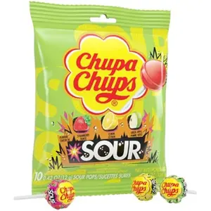 6x Chupa Chups Sour 10ct Peg Bag - Tangy Hard Candy Lollipops Suckers Snacks Treats Sweet Chewy Fruity Party Favors Pinata Filler Fun Bulk Bundle Wholesale Variety Pack Gummy Confectionery Assorted Desserts School Lunch 4.2oz 60ct Total