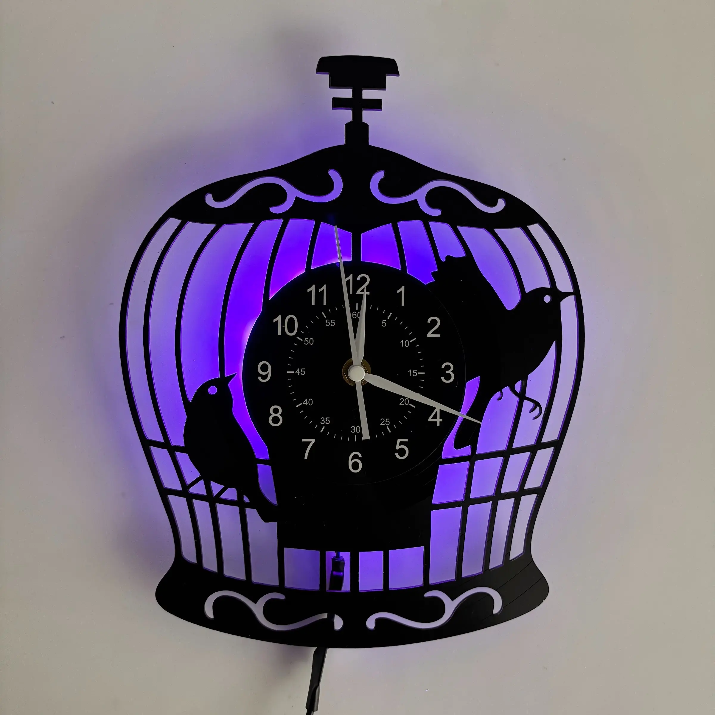 Vinyl Wall Clock with Birdcage Design, Lightweight Silent Decorative Clock for Home Office Garden, Perfect Gift for Holidays Birthdays