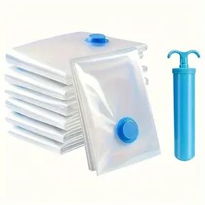 6pcs Vacuum Storage Space Saver Bags with 1 Manual Pump, Portable Clear Plastic Travel Bag, Suitable for Blankets, Bedding, Clothes, Quilts, Duvets