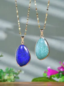Natural Amazonite Stone Pendant Necklace, Rose Quartz Gemstone Unisex Holiday Gift Jewelry, Unique Style Elegant DesignWomen Lapis Lazuli & Labradorite, Necklets