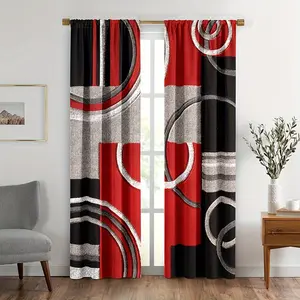2 Pieces Plaid Pattern Curtains,Rod Pocket Curtains,Suitable for Living Room Bedroom Decoration,Red White Gray Black Curtains
