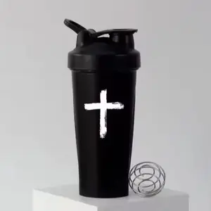 Faithflex Shaker Bottle for Workout Protein Exercise Fitness for Christian Athletes with Cross design and Black Portable Mixer Container