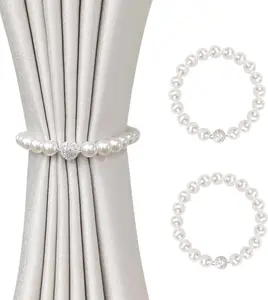Magnetic Curtain Tiebacks, Curtain Holders for Bedroom Decor, 2 Pack Pearl Curtain Tiebacks for Home, Office, Window Decoration(White)