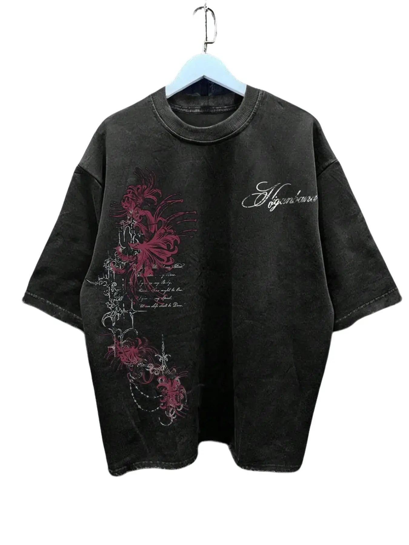 Vintage Spider Lily Graphic Tee Unisex 100% Cotton Acid Wash Oversized T-Shirt Y2K Dark Gothic High Street Clothes Heavyweight Grunge Aesthetic Streetwear For Casual Gym Wear Trendy Mens Womens Hip Hop Fashion Retro Floral Top Biker Apparel Gifting