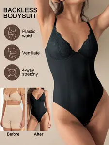 Women's Lace Underwear Set, Seamless V-Neck Bodysuit, Adjustable Straps, Push-Up Effect, Comfortable & Stylish, All Seasons Wear, Waistband Shaping Bodysuit