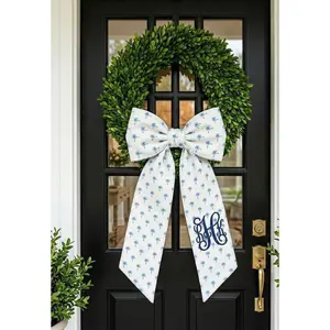 Personalized Wreath Sash Bow, Palm Tree Wreath Sash, Summer Front Door Wreath Decor, Coastal Door Bow, Monogram Wreath Ribbon
