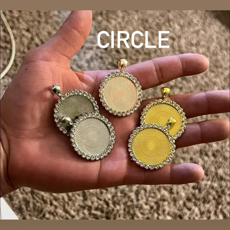Custom Circle Photo Necklaces - non-Tarnish with Rhinestones Boarder