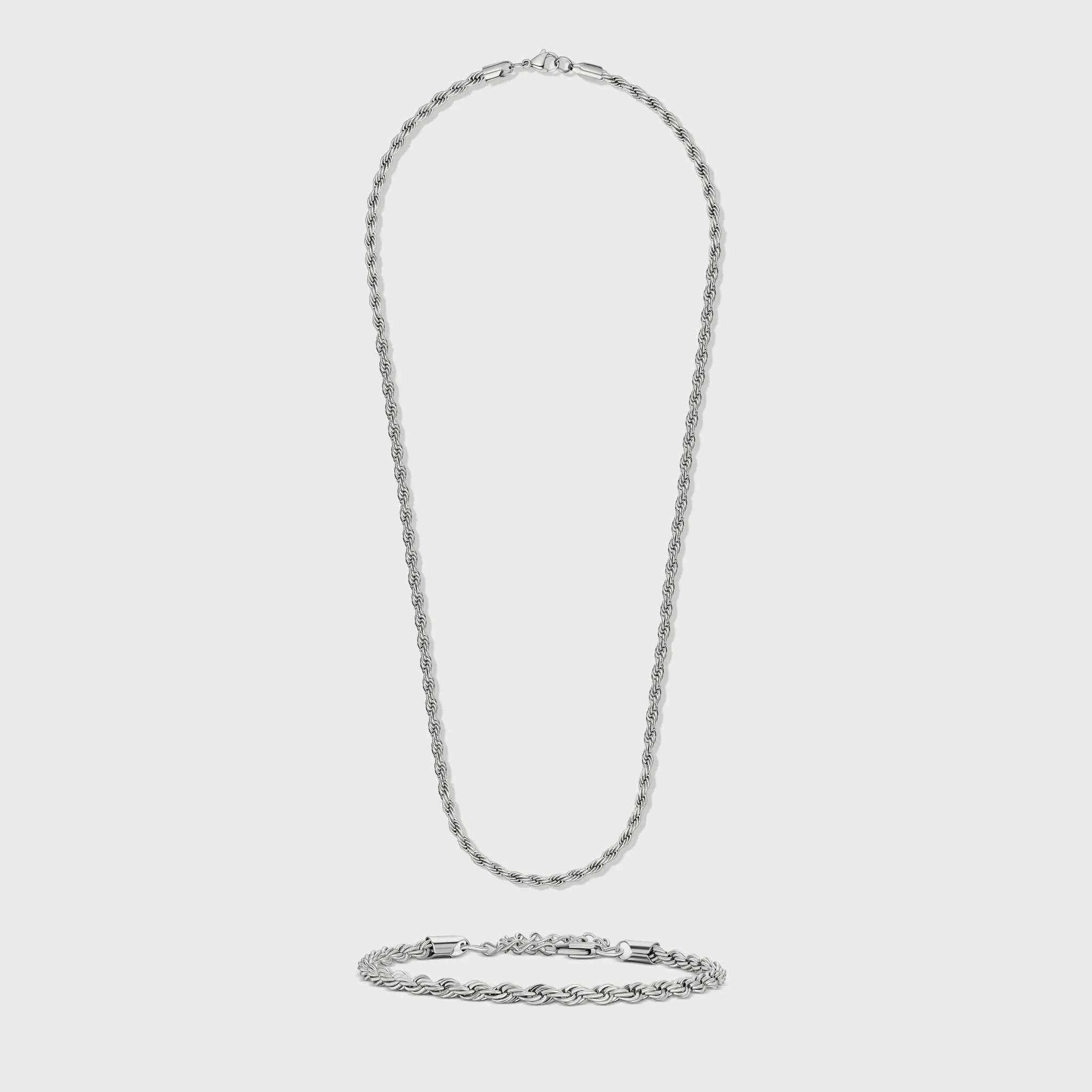 IMPERIUM JEWELRY 4mm Silver Rope Chain and Bracelet, Elegant Matching Jewelry Set, Elegant Jewelry Set