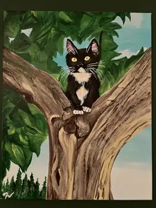 "Kitten in a Tree" Acrylic Painting - cat colors and name can be personalized